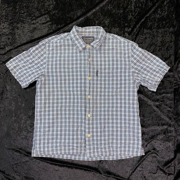 Vintage Abercrombie Fitch Blue Plaid Short Sleeve Button Up Mens Large 1990s Y2K - Picture 2 of 9